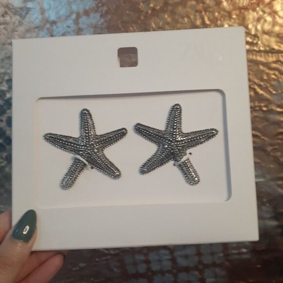 Nwt Zara Silvertone Statement Starfish Earrings - Picture 8 of 10
